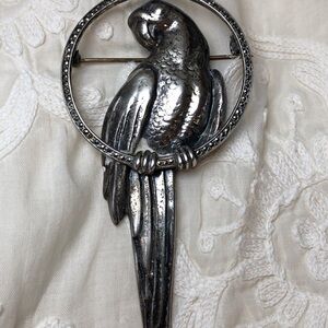 Vintage Theda Art Deco Sterling Silver Parrot Bird Brooch Pin